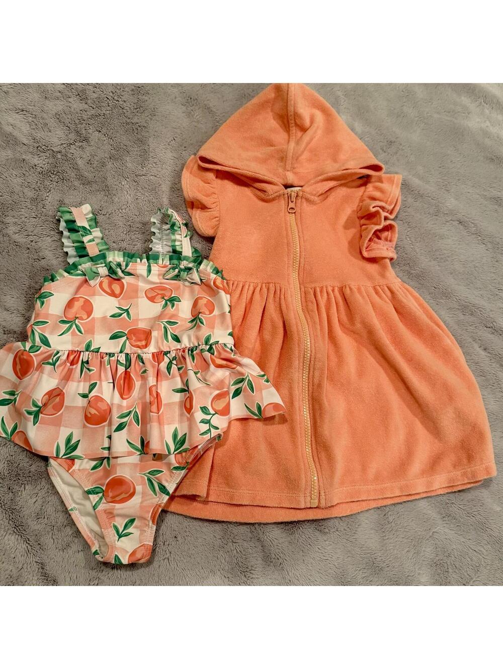 Cynthia Rowley Toddler Peach Print Swimsuit and Hooded Cover-Up Dress Set Size 3